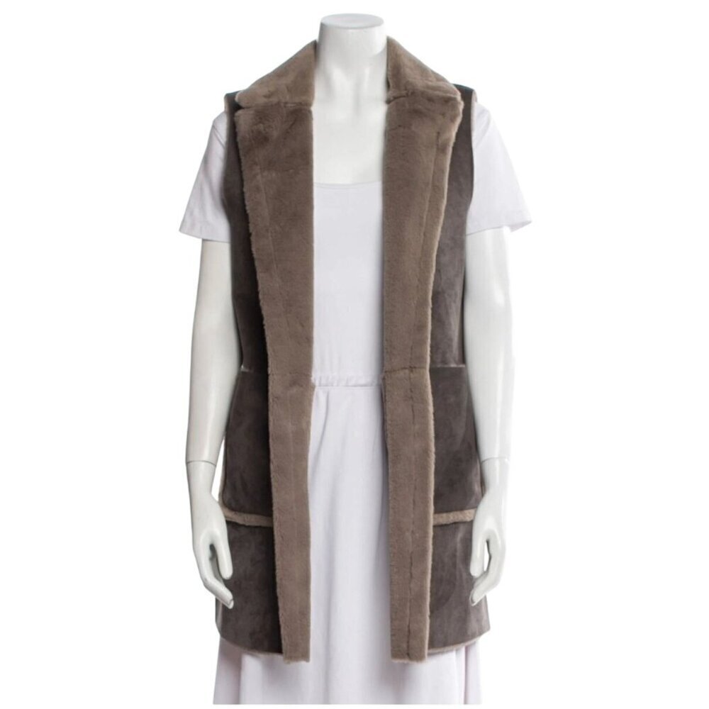 LAUREN Ralph Lauren Suede Soft Reversable Open Front Long Vest Women's XS Grey